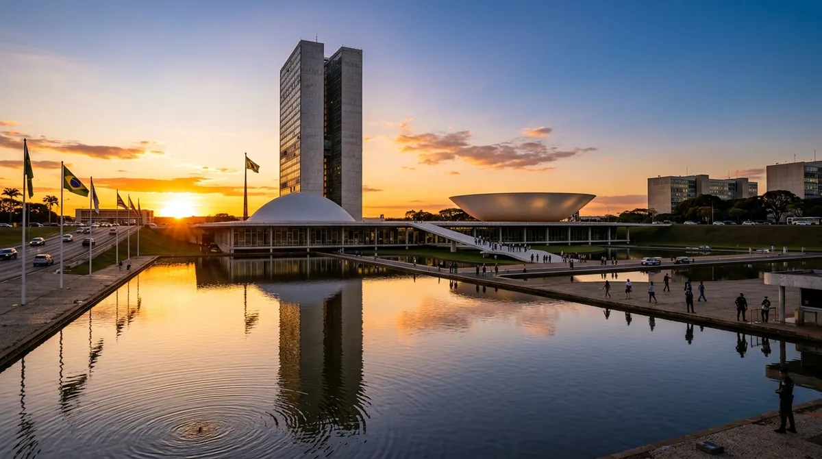 Congresso Nacional em Brasília durante o entardecer